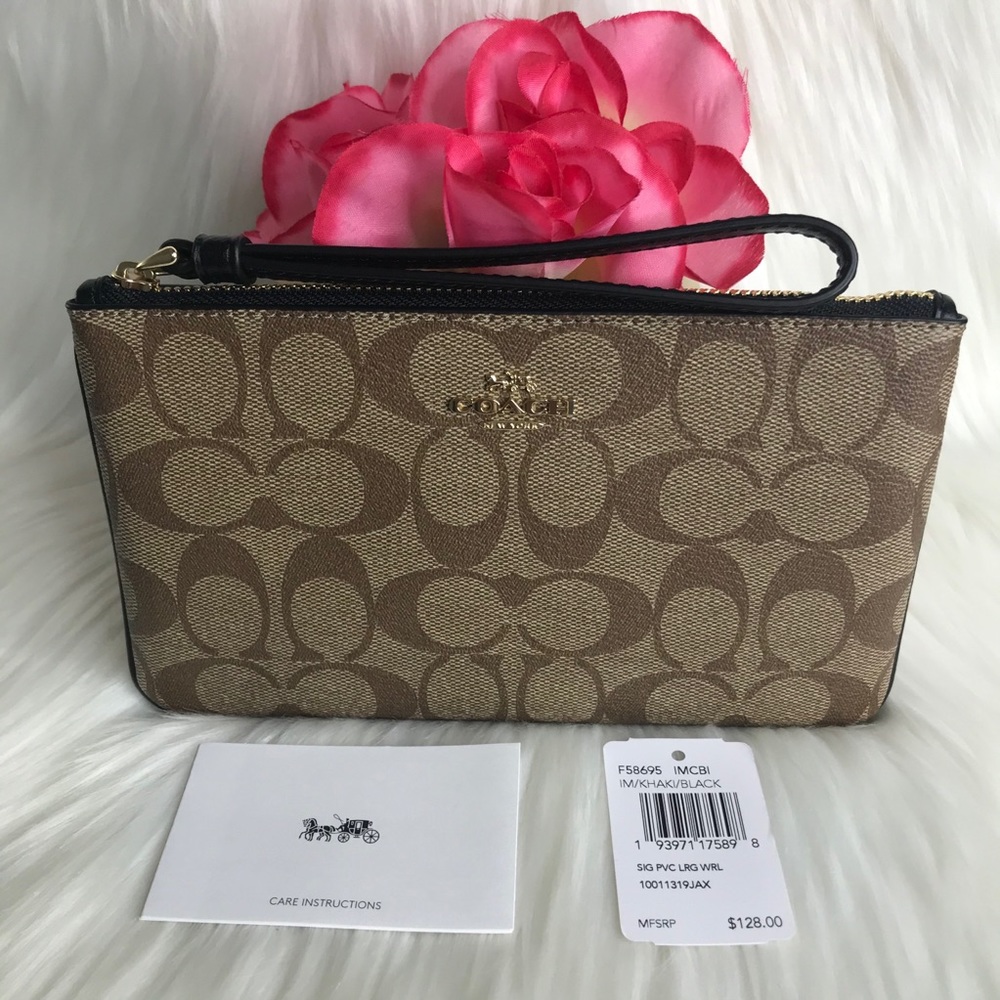 COACH LARGE WRISTLET IN SIGNATURE CANVAS KHAKI/BL - Picture 3 of 16